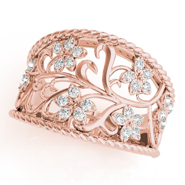 Floral Filigree Fashion Ring (1/8 ct. tw.), Front view in rose gold