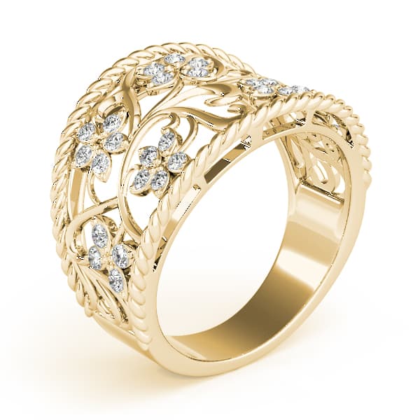 Floral Filigree Fashion Ring (1/8 ct. tw.), Angle view in yellow gold