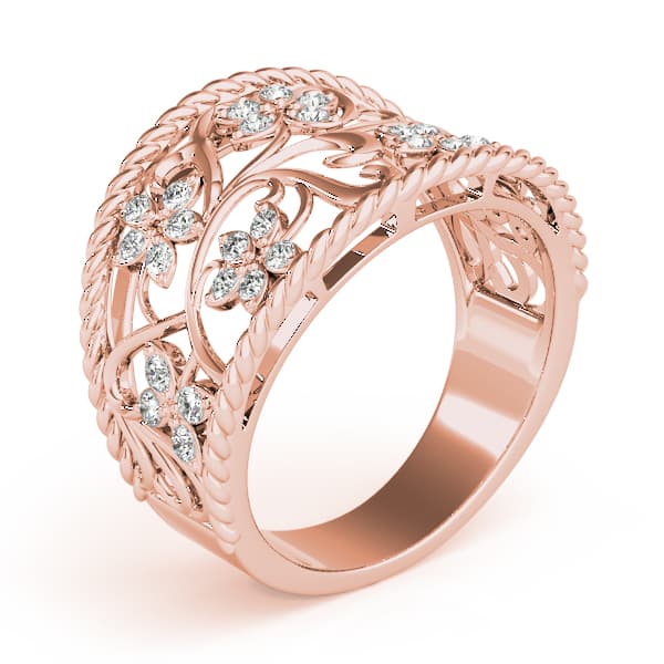 Floral Filigree Fashion Ring (1/8 ct. tw.), Angle view in rose gold