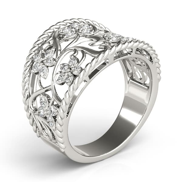 Floral Filigree Fashion Ring (1/8 ct. tw.), Angle view in white gold or platinum
