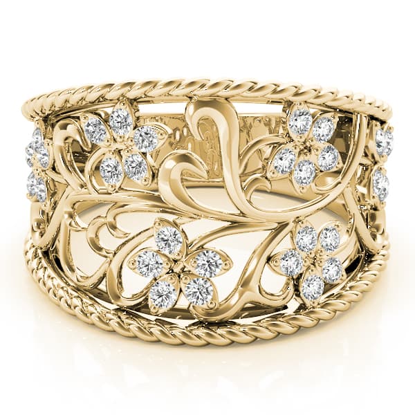 Floral Filigree Fashion Ring (1/8 ct. tw.), On hand view in yellow gold