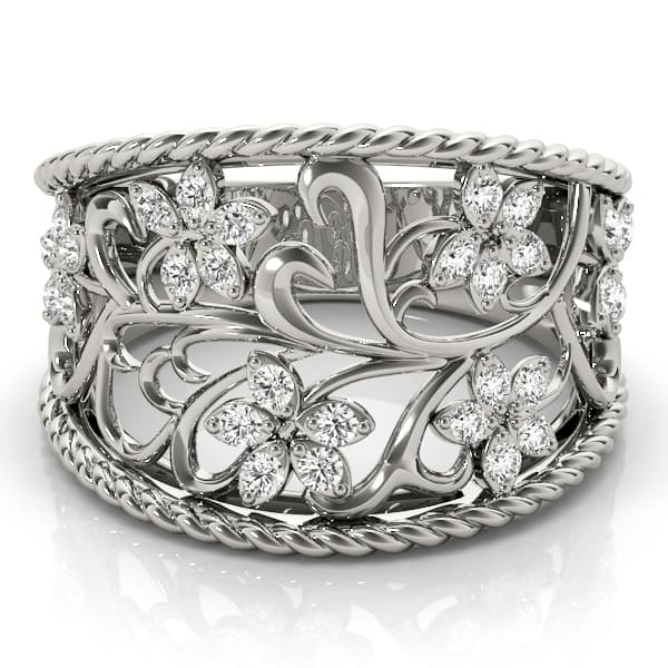 Floral Filigree Fashion Ring (1/8 ct. tw.), On hand view in white gold or platinum