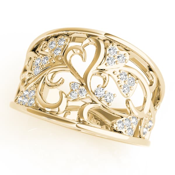 Filigree Heart Shaped Wedding Rings (0.15 ct. tw.), Front view in yellow gold