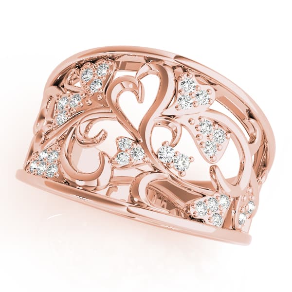 Filigree Heart Shaped Wedding Rings (0.15 ct. tw.), Front view in rose gold