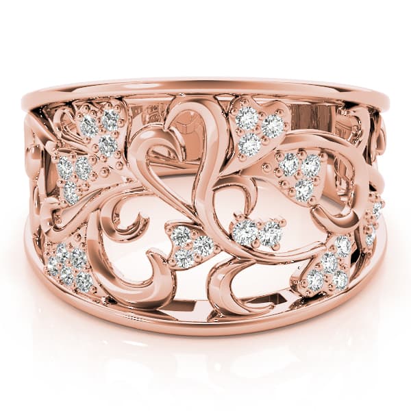 Filigree Heart Shaped Wedding Rings (0.15 ct. tw.), On hand view in rose gold