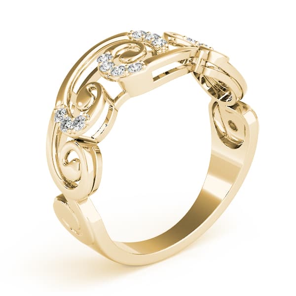 Filigree Prong Set Fashion Rings (1/8 ct. tw.), Angle view in yellow gold