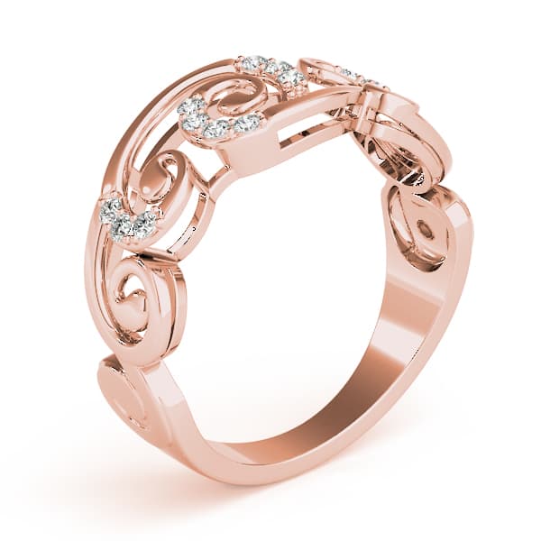 Filigree Prong Set Fashion Rings (1/8 ct. tw.), Angle view in rose gold