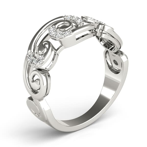 Filigree Prong Set Fashion Rings (1/8 ct. tw.), Angle view in white gold or platinum