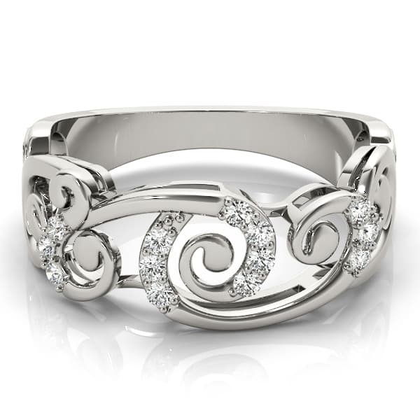 Filigree Prong Set Fashion Rings (1/8 ct. tw.), On hand view in white gold or platinum