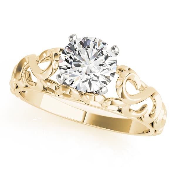 Filigree Solitaire Engagement Ring, style 84534, Front view in yellow gold