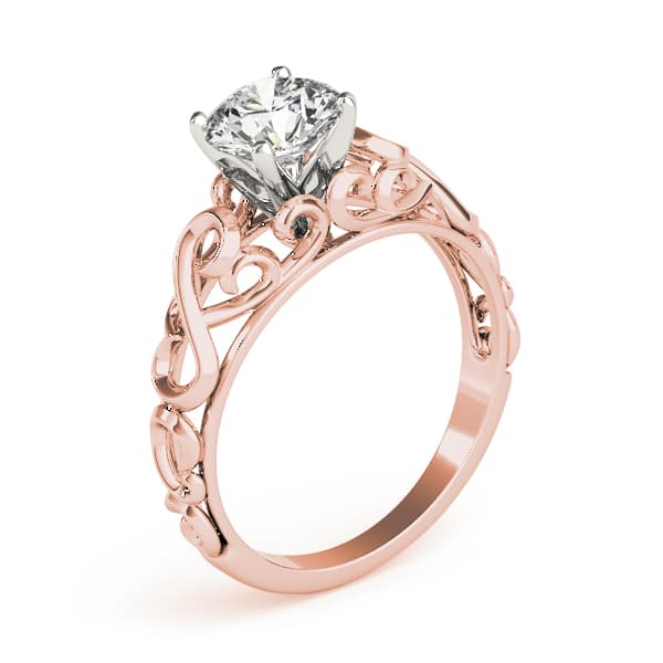 Filigree Solitaire Engagement Ring, style 84534, Angle view in rose gold