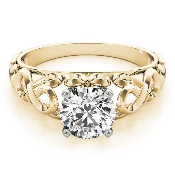 Filigree Solitaire Engagement Ring, style 84534, On hand view in yellow gold