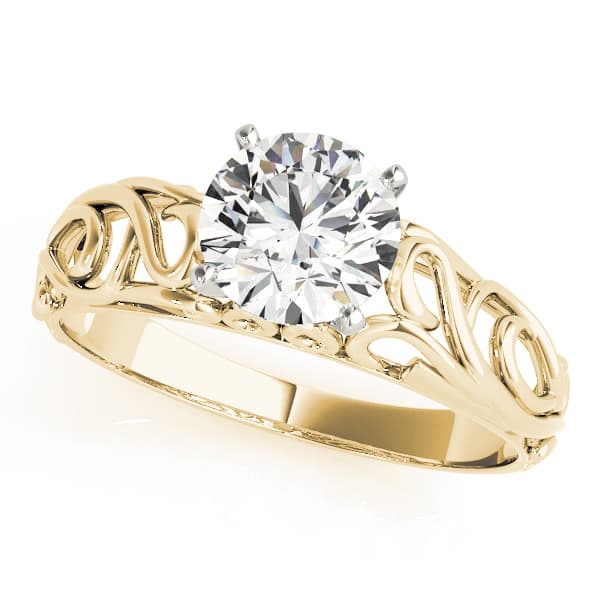 Solitaire Filigree Engagement Ring, style 84535, Front view in yellow gold