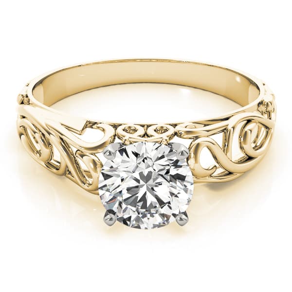 Solitaire Filigree Engagement Ring, style 84535, On hand view in yellow gold