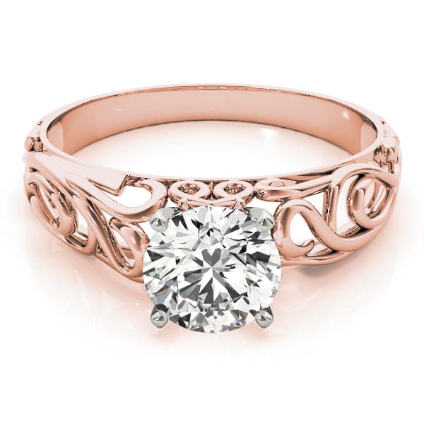 Solitaire Filigree Engagement Ring, style 84535, On hand view in rose gold