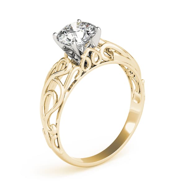 Solitaire Filigree Engagement Ring, style 84535, Top view in yellow gold