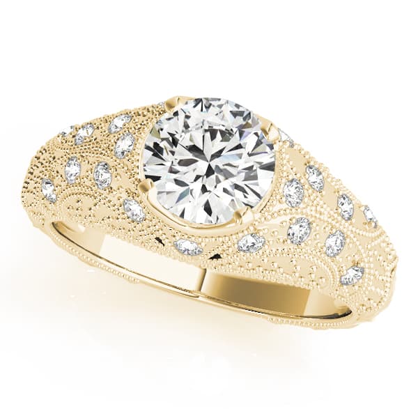 Antique Style Milgrain Engagement Ring, style 84536, Front view in yellow gold