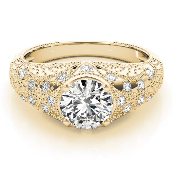 Antique Style Milgrain Engagement Ring, style 84536, On hand view in yellow gold