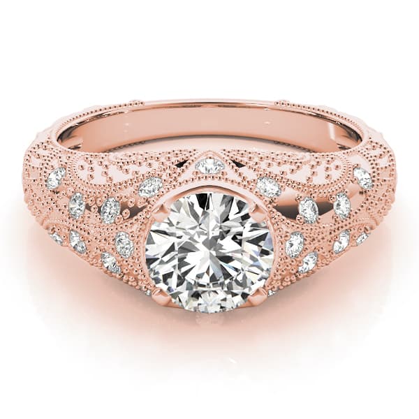 Antique Style Milgrain Engagement Ring, style 84536, On hand view in rose gold