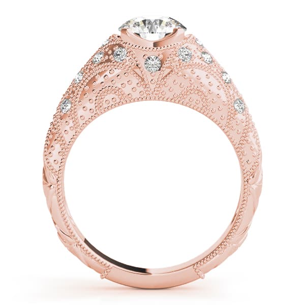 Antique Style Milgrain Engagement Ring, style 84536, Side view in rose gold