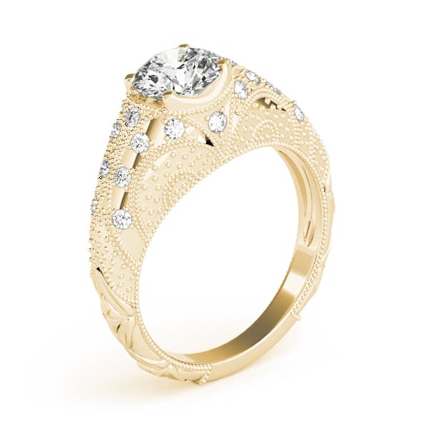 Antique Style Milgrain Engagement Ring, style 84536, Top view in yellow gold