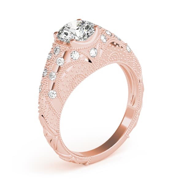 Antique Style Milgrain Engagement Ring, style 84536, Top view in rose gold