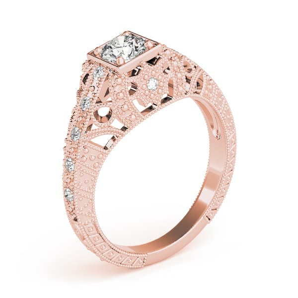 Antique Engagement Ring, style 84546, Top view in rose gold