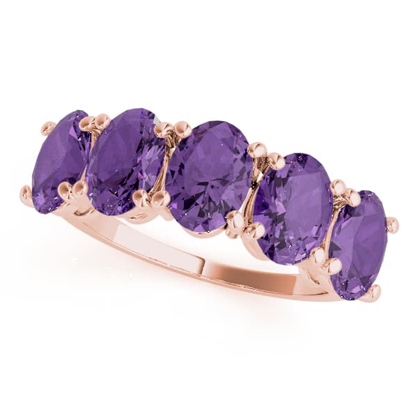 5 Stone Oval For Gemstones (3 1/4 ct. tw.), Front view in rose gold
