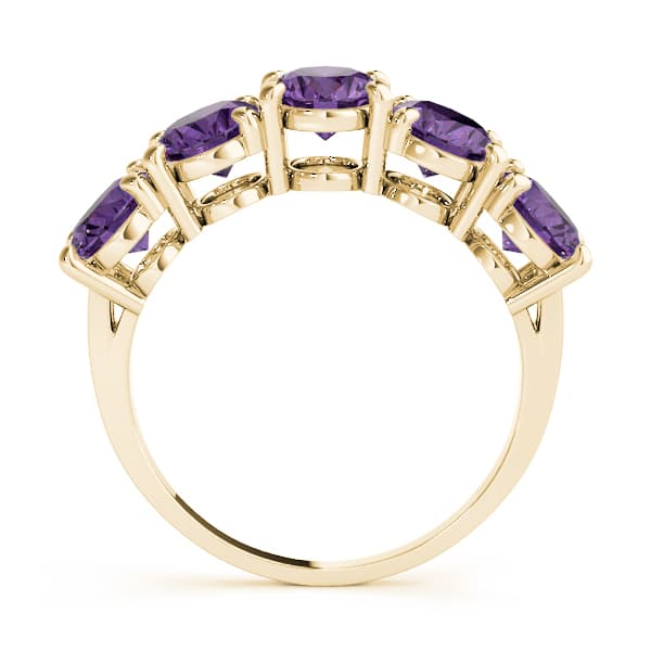 5 Stone Oval For Gemstones (3 1/4 ct. tw.), Side view in yellow gold