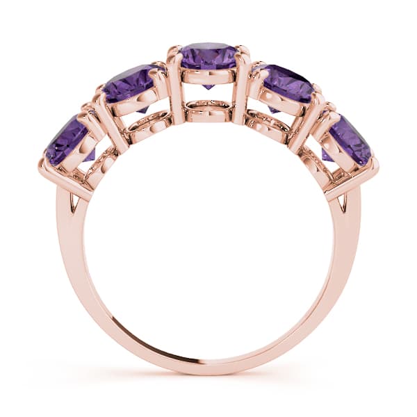 5 Stone Oval For Gemstones (3 1/4 ct. tw.), Side view in rose gold