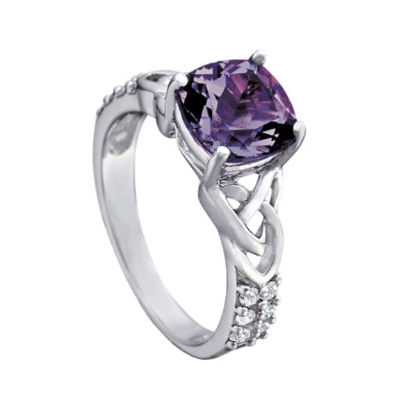 Princess & Cushion Gemstone Ring (0.18 ct. tw.), Side view in white gold or platinum