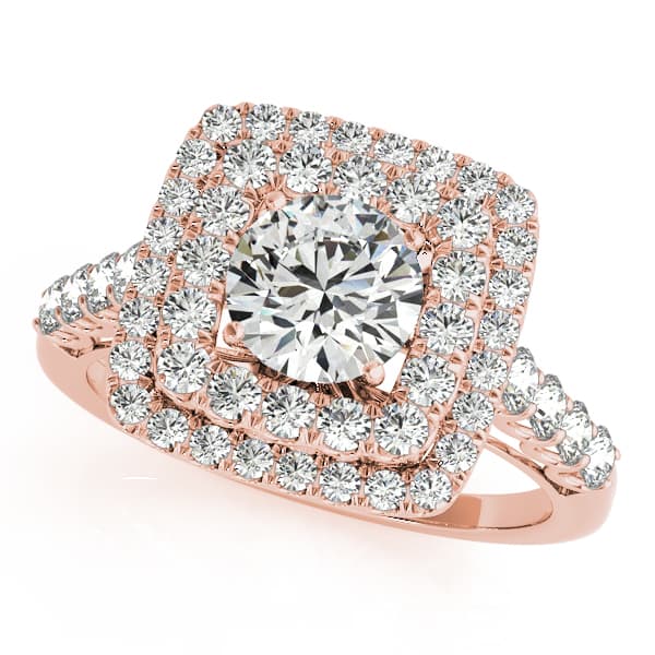 Single Row Double Halo U-Prong Engagement Ring, style 84586, Front view in rose gold