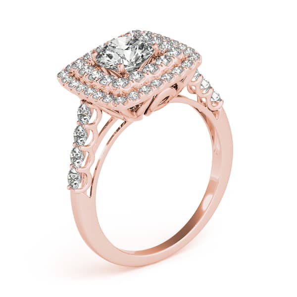 Single Row Double Halo U-Prong Engagement Ring, style 84586, Angle view in rose gold