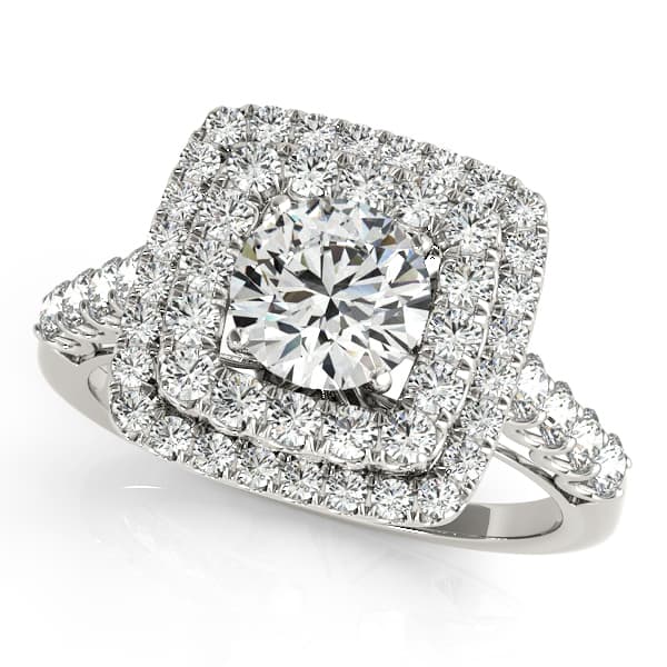 Single Row Double Halo U-Prong Engagement Rings — style 84586 in 10k White Gold