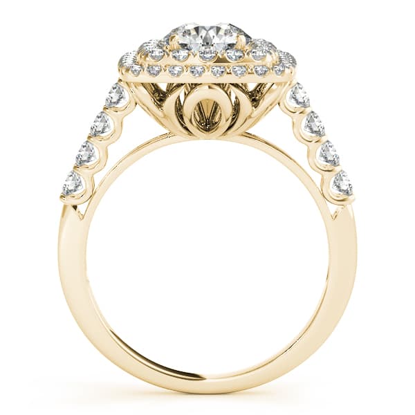Single Row Double Halo U-Prong Engagement Ring, style 84586, Side view in yellow gold