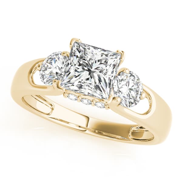 3-Stone Hidden Halo Engagement Ring, style 84597, Front view in yellow gold