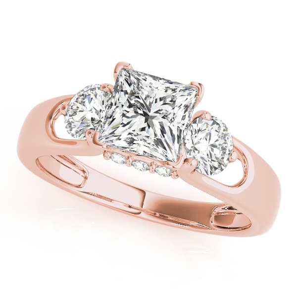 3-Stone Hidden Halo Engagement Ring, style 84597, Front view in rose gold