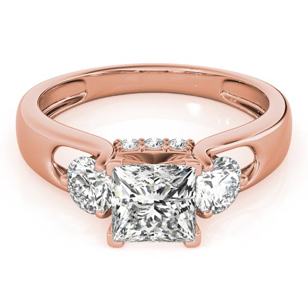 3-Stone Hidden Halo Engagement Ring, style 84597, On hand view in rose gold