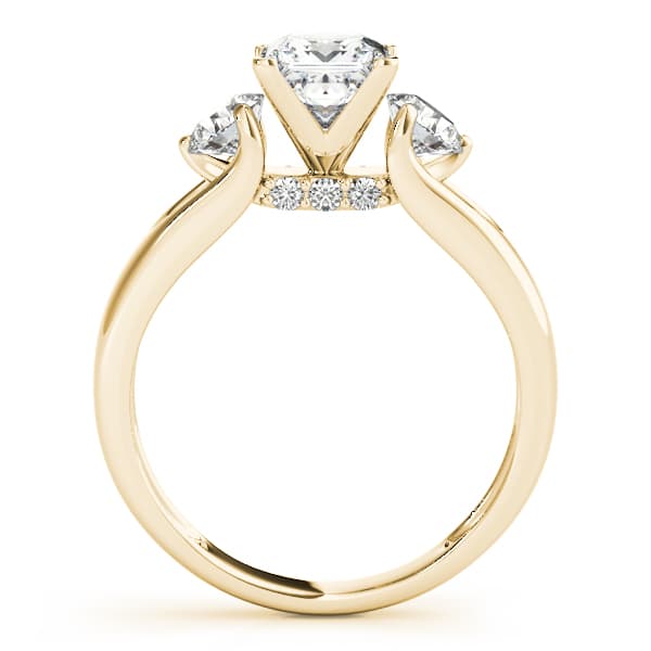 3-Stone Hidden Halo Engagement Ring, style 84597, Side view in yellow gold
