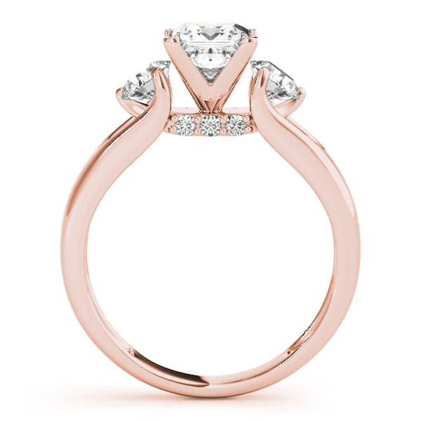 3-Stone Hidden Halo Engagement Ring, style 84597, Side view in rose gold