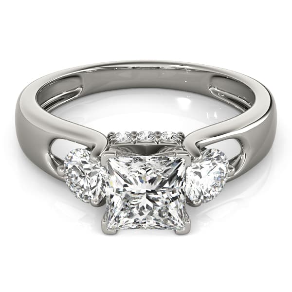 3-Stone Hidden Halo Engagement Ring, style 84597, Top view in white gold or platinum