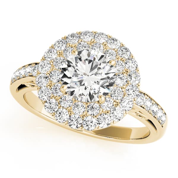 Single Row Double Halo Filigree Engagement Ring, style 84598, Front view in yellow gold