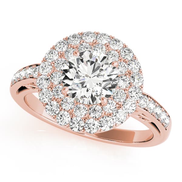 Single Row Double Halo Filigree Engagement Ring, style 84598, Front view in rose gold