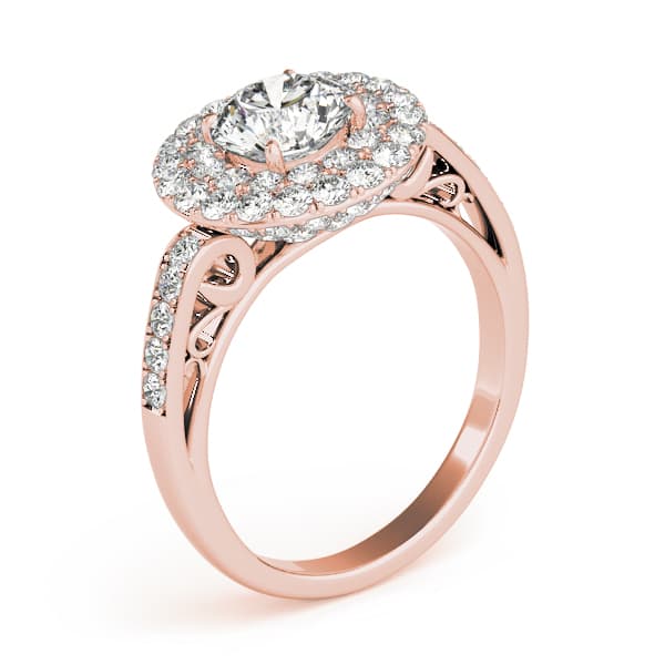 Single Row Double Halo Filigree Engagement Ring, style 84598, Angle view in rose gold