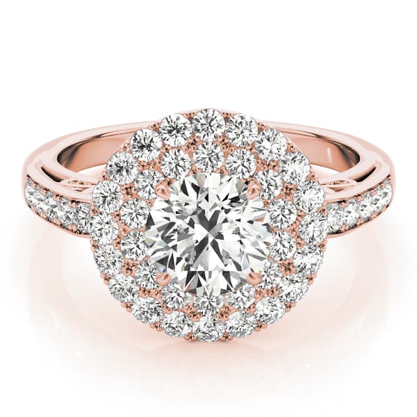 Single Row Double Halo Filigree Engagement Ring, style 84598, On hand view in rose gold