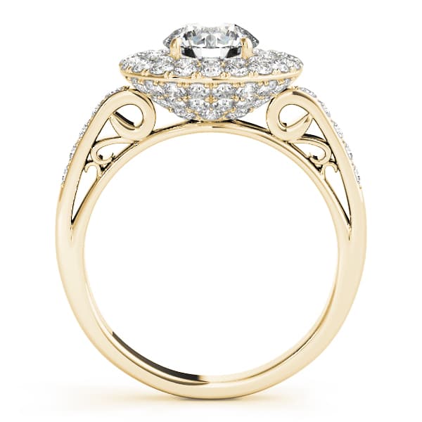 Single Row Double Halo Filigree Engagement Ring, style 84598, Side view in yellow gold