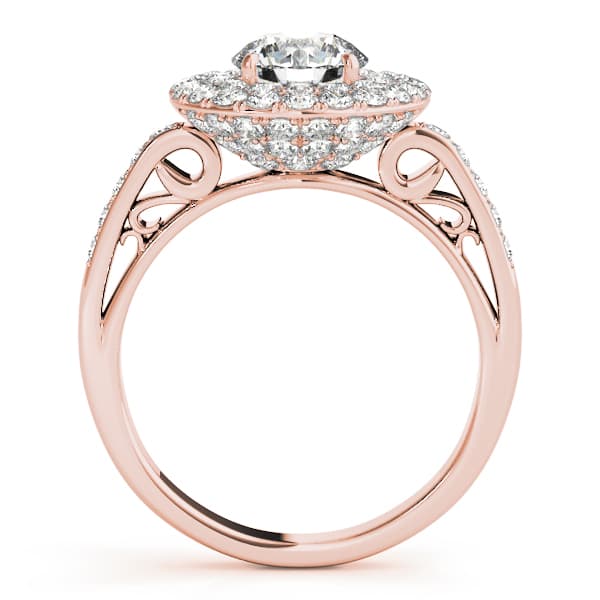 Single Row Double Halo Filigree Engagement Ring, style 84598, Side view in rose gold