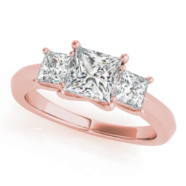 3-Stone Princess Cut Prong Set Engagement Ring, style 84600, Front view in rose gold