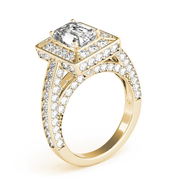 Halo Engagement Ring For Ec, style 84605, Angle view in yellow gold