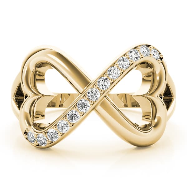 Infinity Twisted Heart Wedding Ring (1/8 ct. tw.), On hand view in yellow gold